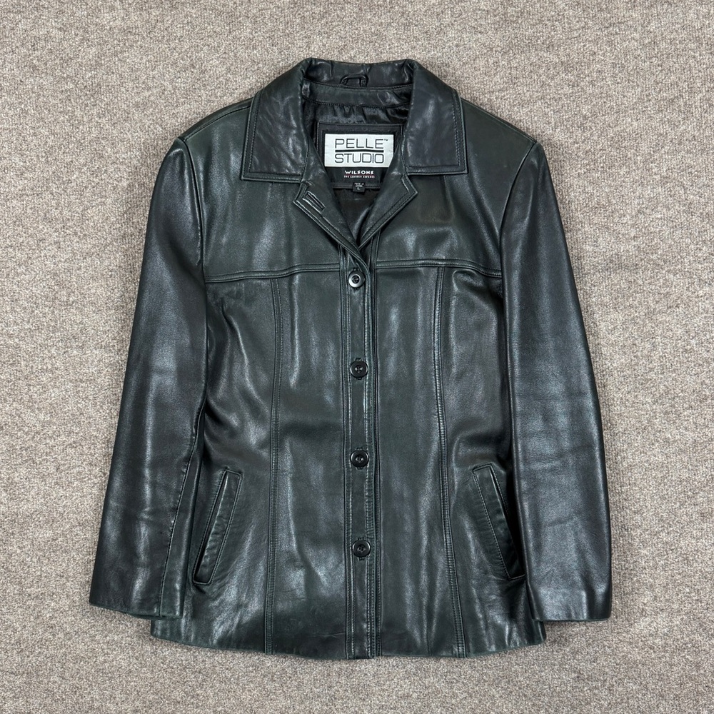 Vintage 90s Wilsons Pelle Studio Black Leather Button Front Jacket Women’s Large